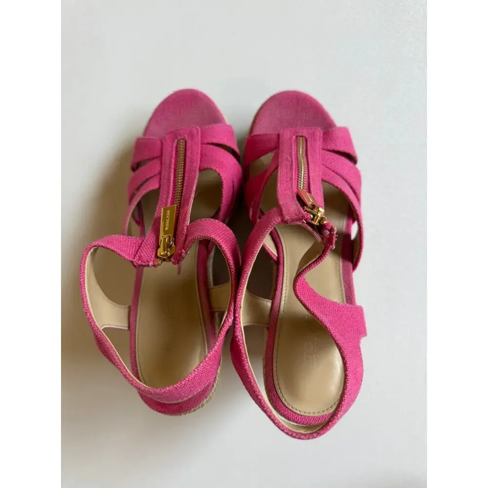 Michael Kors Women's Pink Berkley Platform Wedge Sandals Size 7